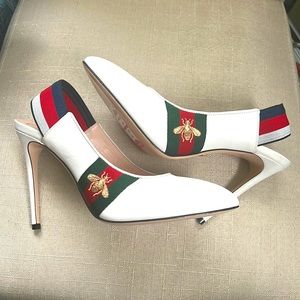 Gucci Web Accent Leather Slingback Pumps EU 40